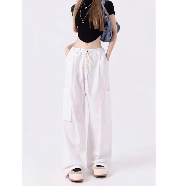 Big Pockets Cargo Women Streetwear Joggers Female High Waist Wide Leg Pants Casual Girl Retro Vintage Drawstring Trousers Z260312