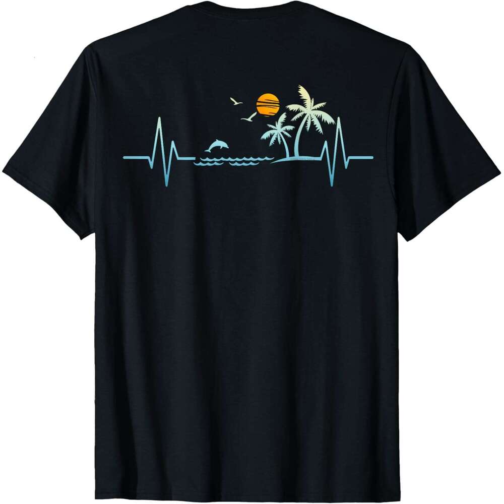 Mens T shirt Front and Back Tropical Heartbeat Beach Island Sunset T-Shirt shirts tshirt graphic tee Casual tops summer clothes Short sleeve Free ship