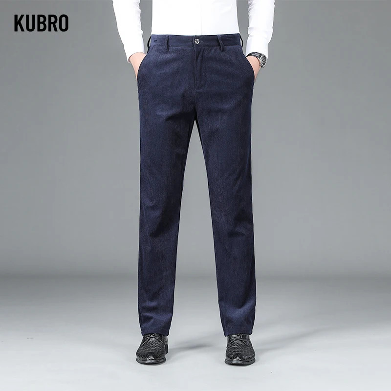KUBRO Autumn Winter Corduroy Mens Clothing Office Business Casual Elegant Trousers Hombre Versatile Straight Cargo Pants 240806