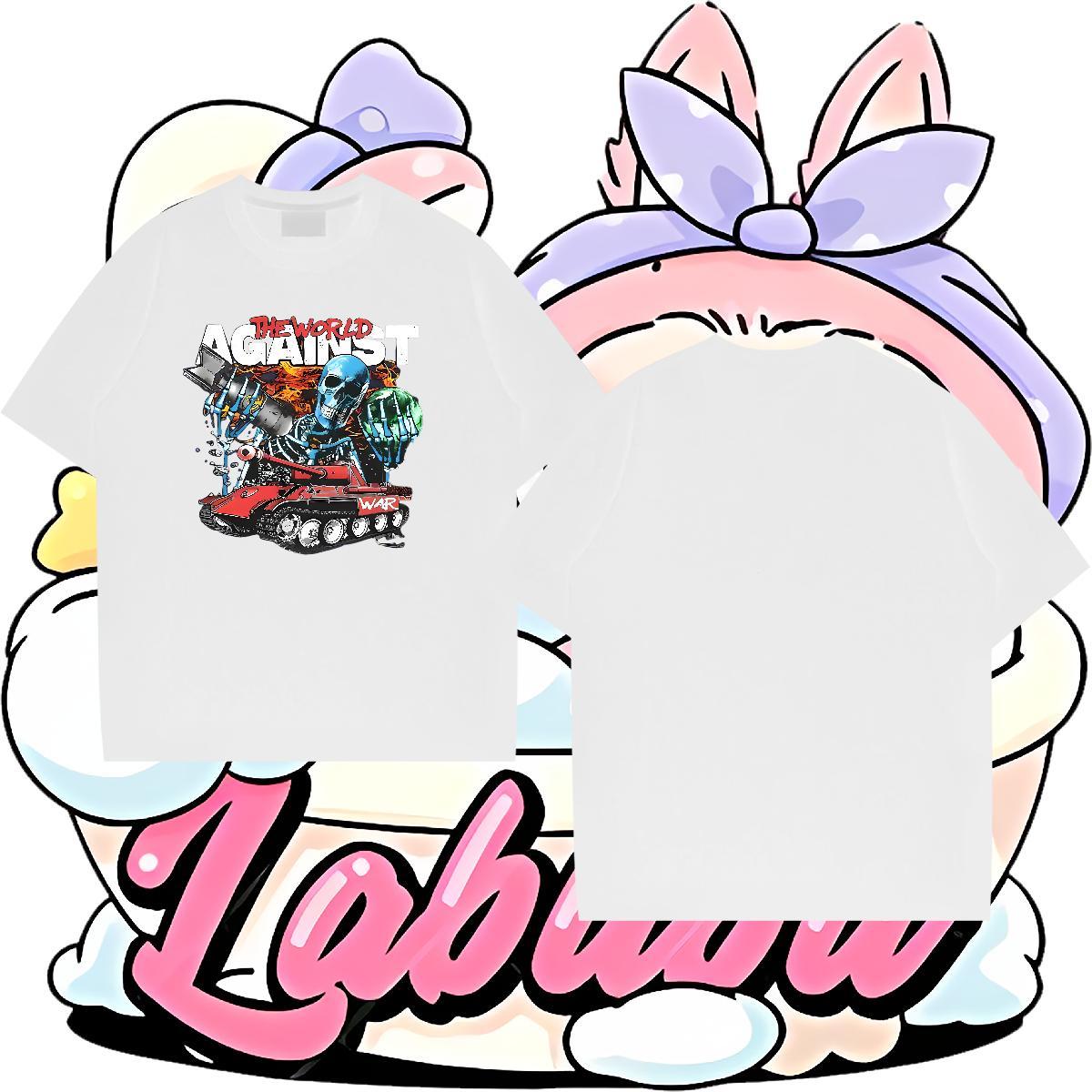 Wholesale T shirt skull Polos 100% Cotton 230g Beach Popular Cartoon Print Crew Neck Couples T Shirts