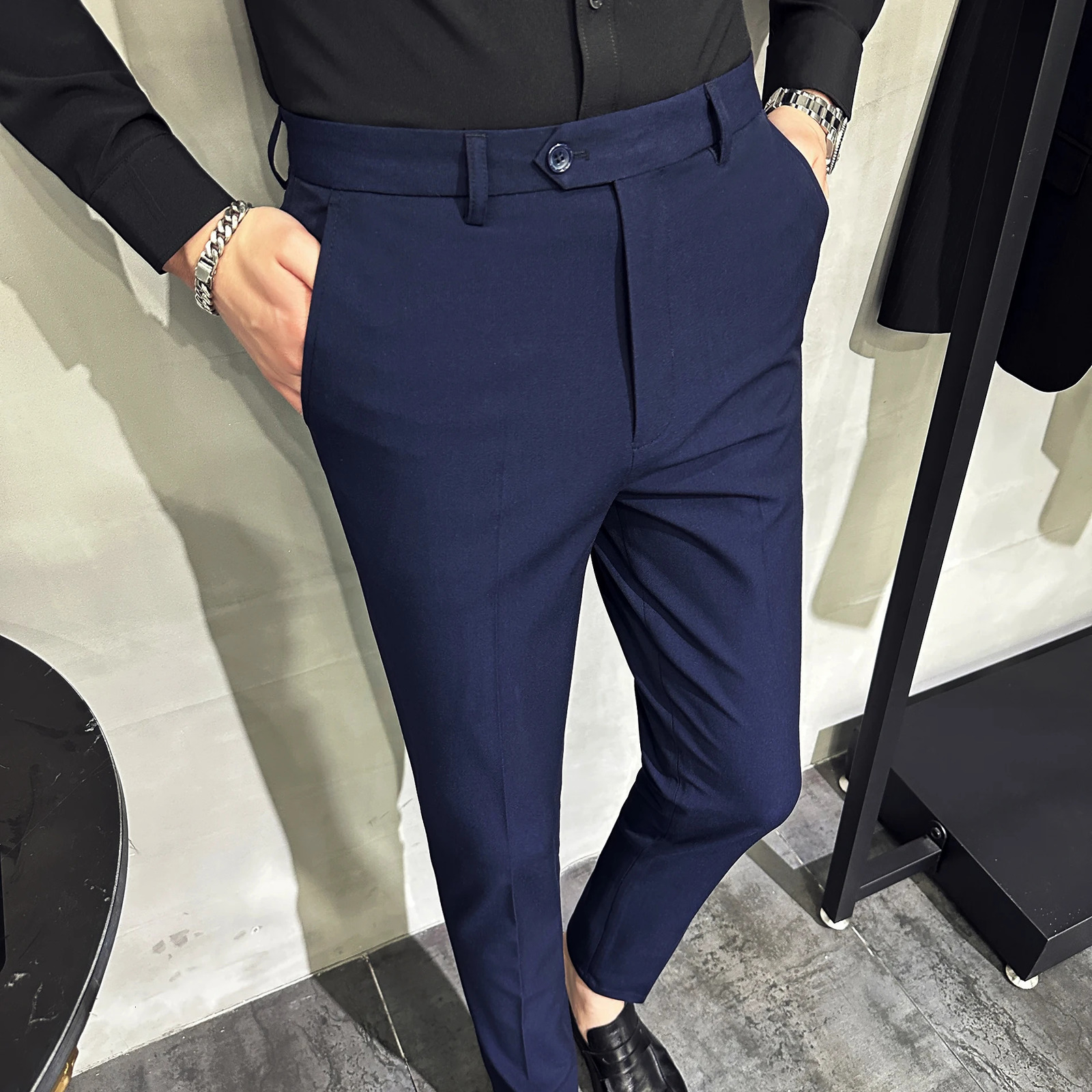 40 42 Summer Ankle Length Business Dress Pants Men Casual Office Social Suit Pant Wedding Party Streetwear Trousers Clothing 240806