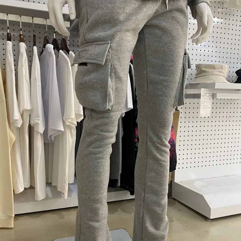 Men's Pants Mens Drawstring Waist Jogger Solid Color Pile Up Stacked Cargo Workout Running Sport Sweatpants With Multi Pockets
