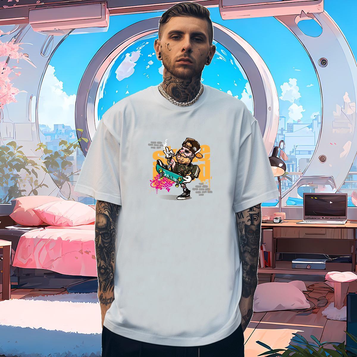 Factory Direct T shirt character Tops Shirt 230g Pure Cotton Street wear Hip Hop Cool Design White Plus Size Round Neck Short Sleeve Men Tshirts