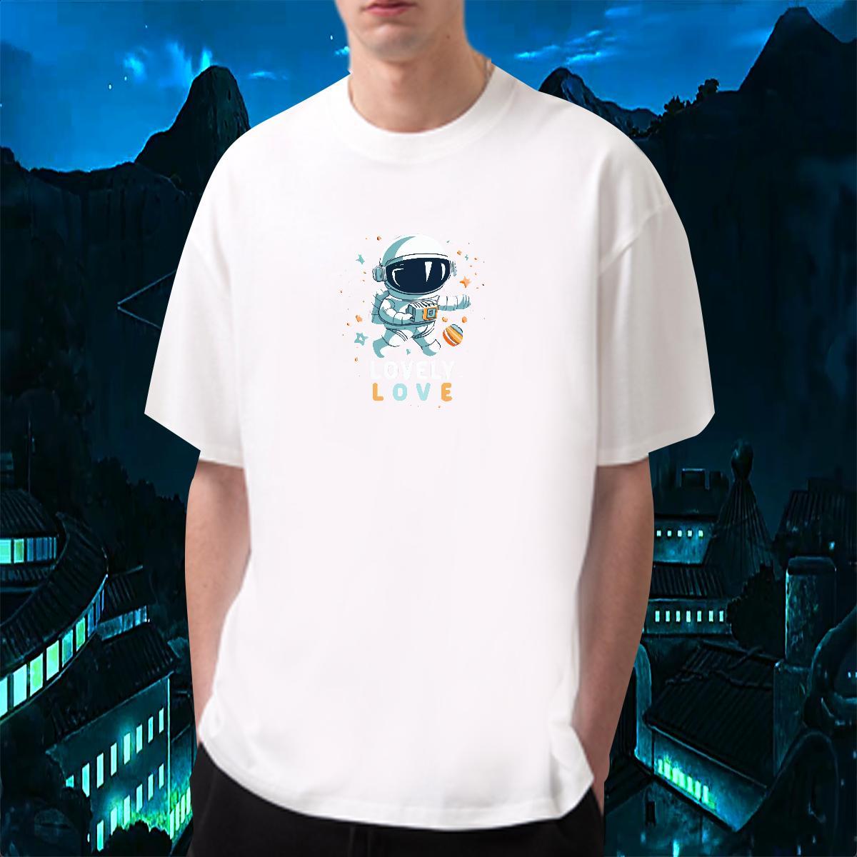 2024 Summer Mens T Shirts spaceman Tee Shirt 230g Pure Cotton Summer Casual Cool Graphic Breathable Crew Neck Couples T Shirts