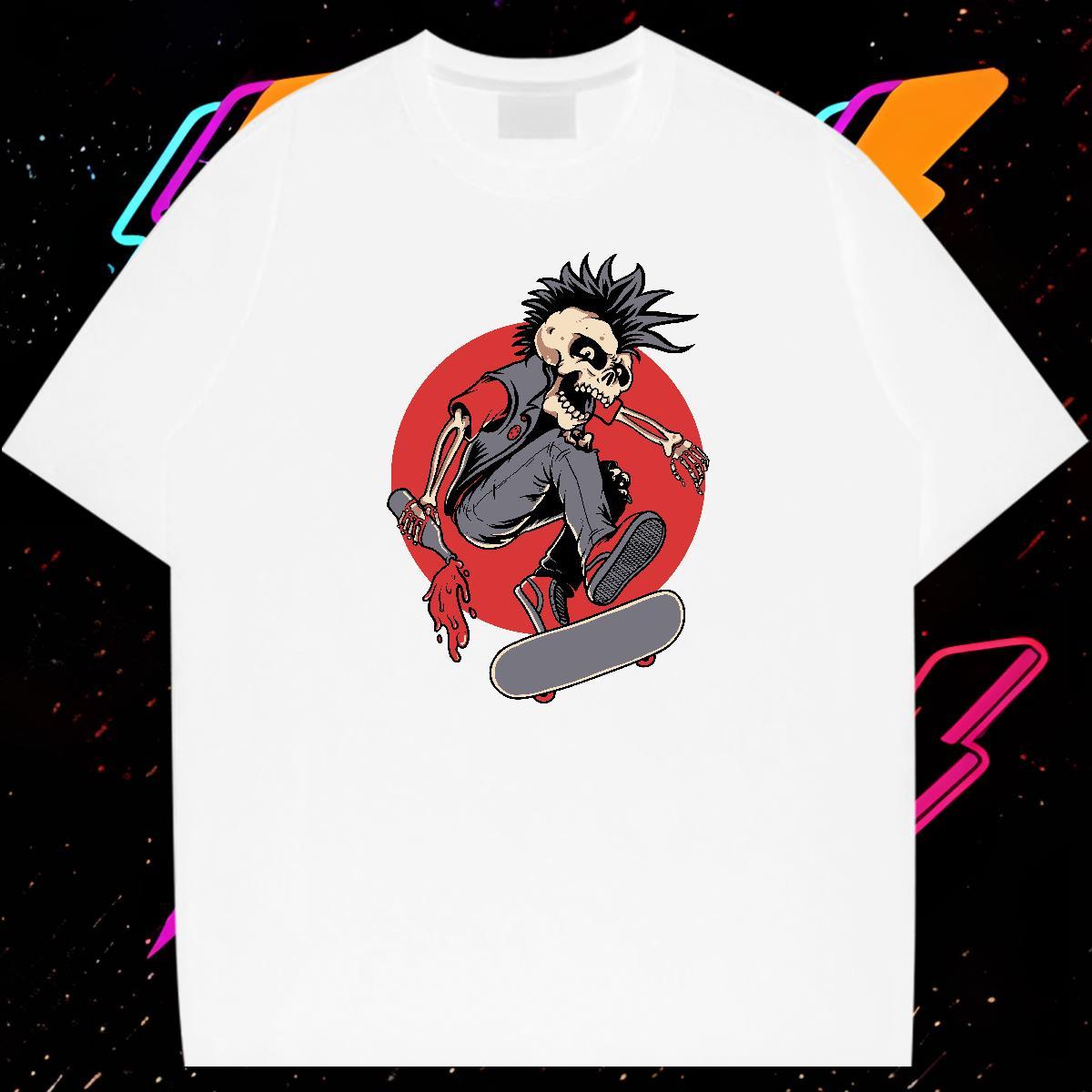 Casual New Man T Shirts skull Clothes 230g Pure Cotton Sports Casual Brand Cartoon Print Short Sleeve Soft Men Clothes T-Shirt