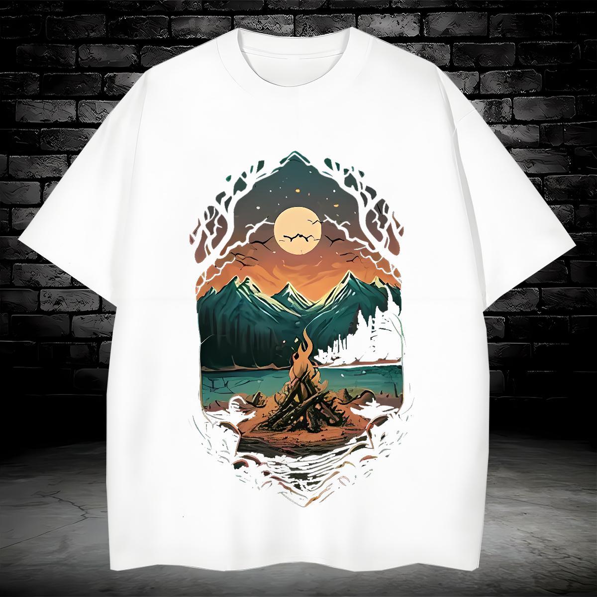 New Arrival T-Shirts for Men mountains Tops Shirt 230g 100% Cotton High Street Hip Hop Classic Graphic Breathable Soft Men Clothes T-Shirt