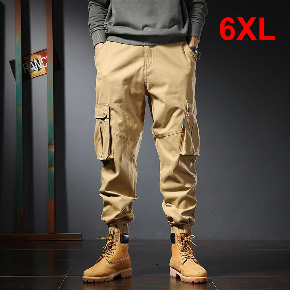 Plus Size 5XL 6XL Tactical Cargo Pants Men Fashion Casual Pants Male Multi-pocket Trousers Men Joggers Khaki Black 240807