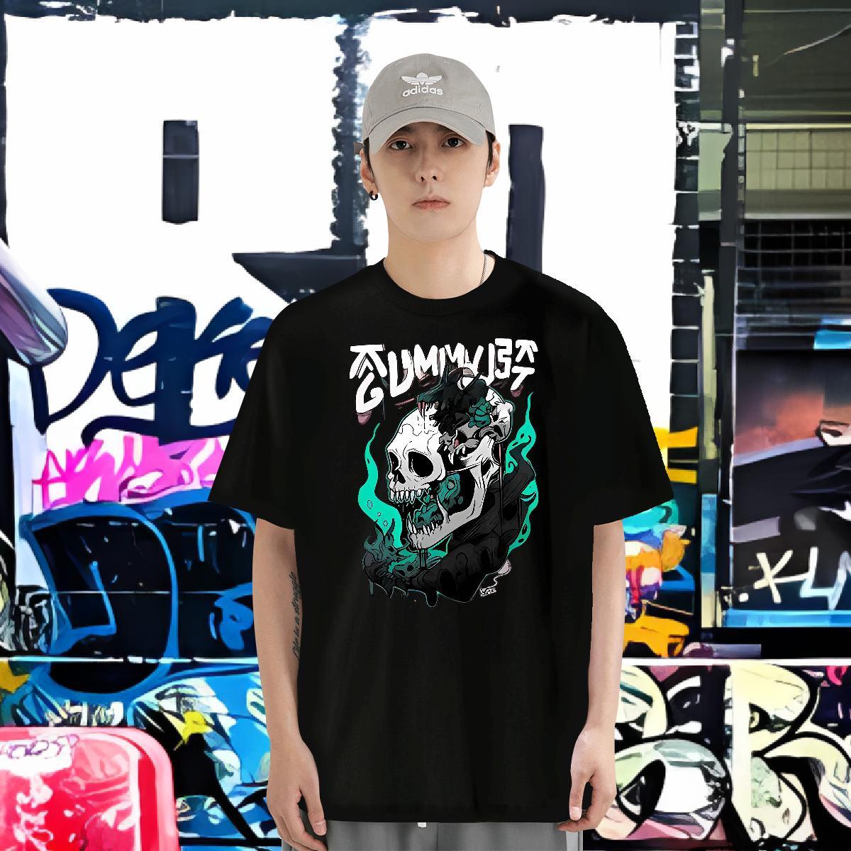 Brand T-Shirts for Men skull Tops Shirt 230g Pure Cotton Casual Daily Wear Cool Customized Print Crew Neck Men Tops Tees