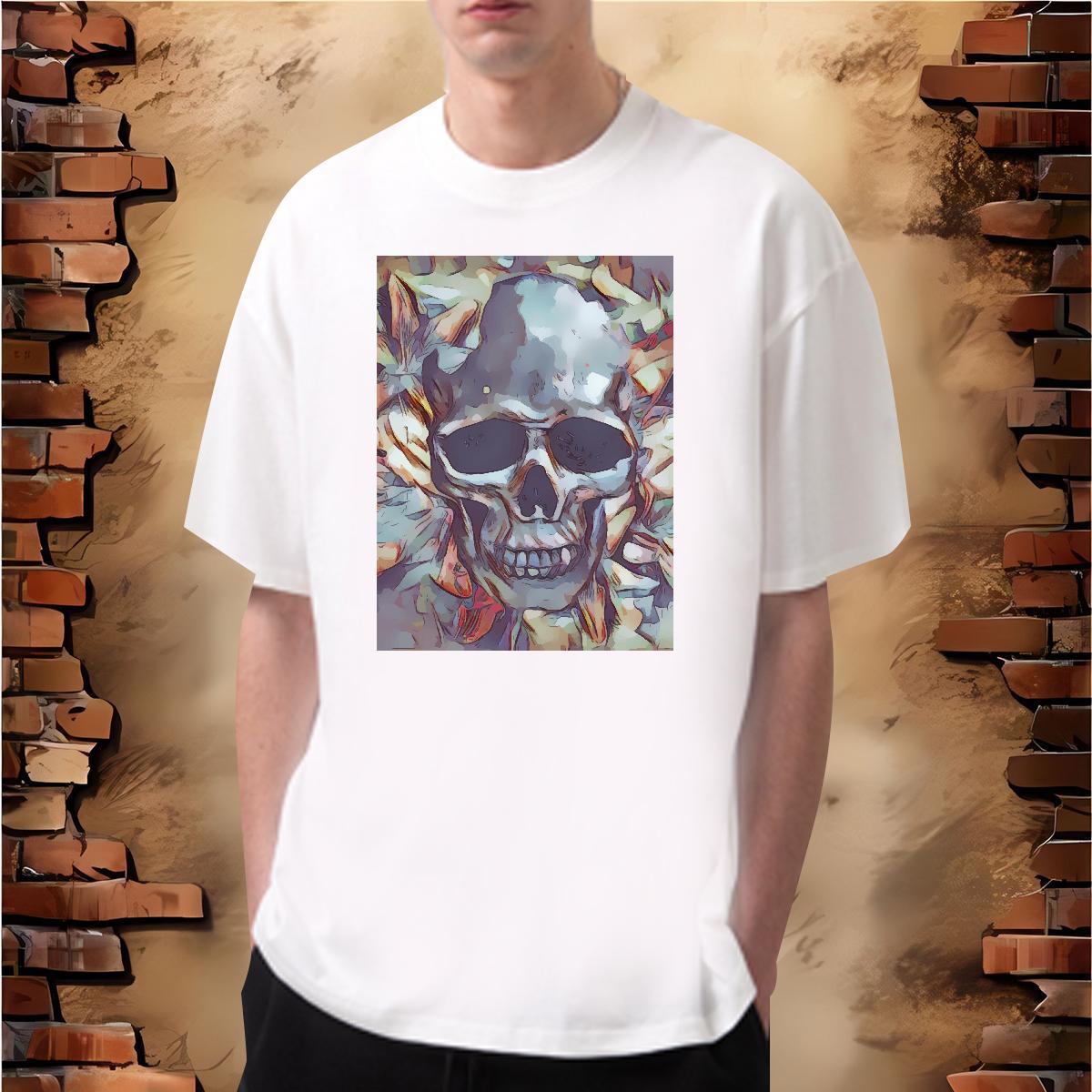 DIY Customized T Shirt For Man skull Polos 230g Cotton High Street Hip Hop Soft Cartoon Print Breathable Short Sleeve Mens Tshirts