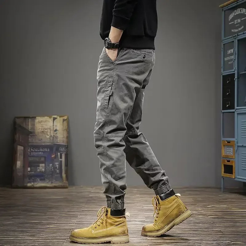 Spring Autumn Vintage American Style Loosefit Casual Pants For Men Trendy Versatile Cargo Bunched Feet 240806