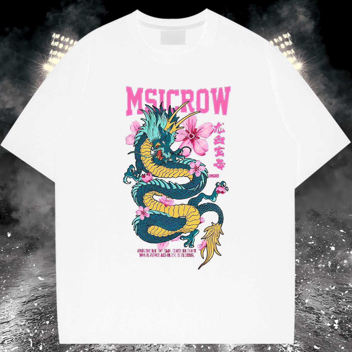 Designer Fashion T Shirts Men dragon Tees Shirts 230g Pure Cotton Spring Summer Cool Design White Plus Size O-Neck Short Sleeve Men Tops Tees