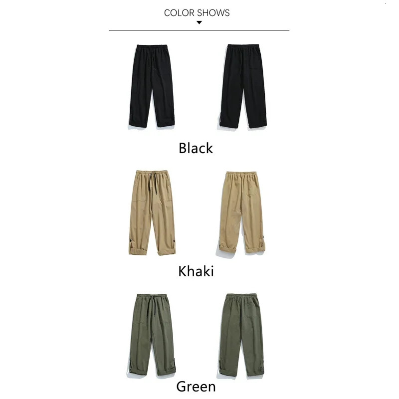 TFETTERS Mens Autumn Cargo Pants Baggy Mid Cotton Straight Leg Man Fleece Thickened Outdoors Trousers 240806