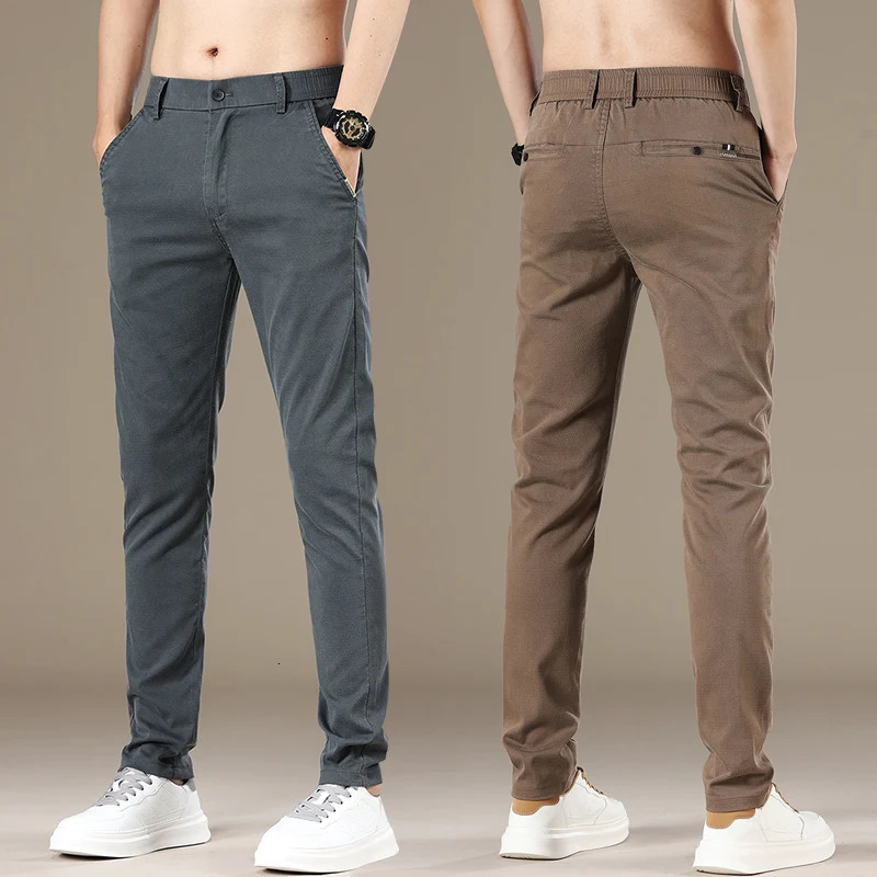 Spring Summer Lyocell Fabric Mens Casual Pants Hight Quality Fashion Slim Business Trousers Elastic Soft 240806