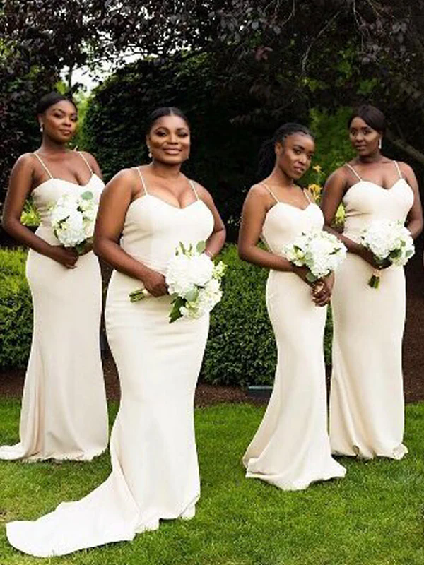 White Spaghetti Straps Bridesmaid Dresses Mermaid Evening Gowns Wedding Guest Party Prom Dress Plus Size