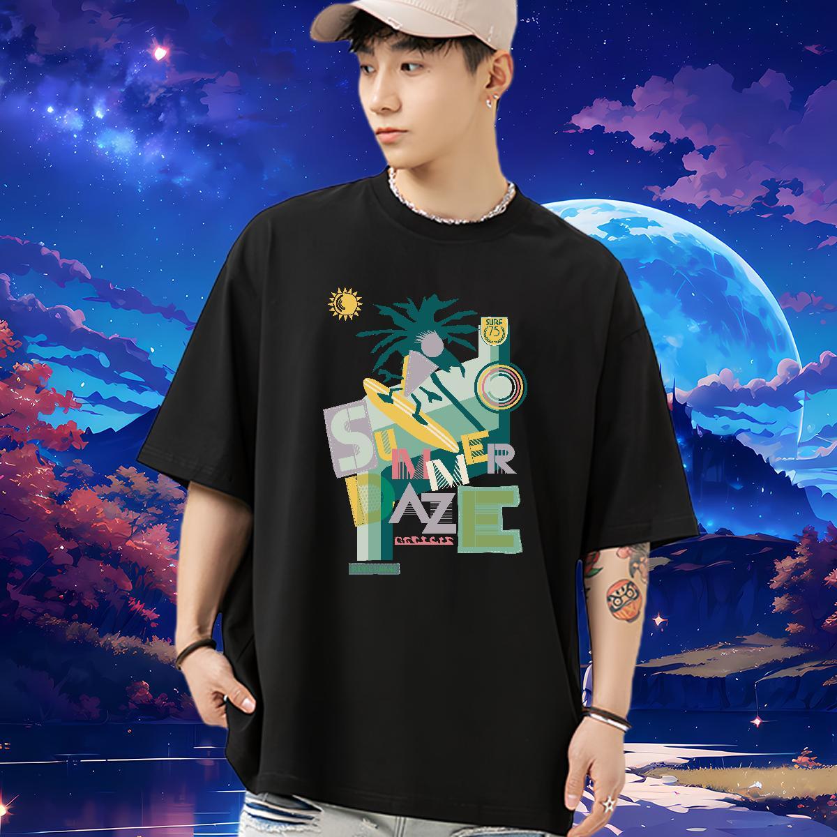 Stylist T Shirt For Man tree Tees Shirts 230g Cotton Anime Printing Street TOP Quality DIY Breathable Soft Men Clothes T-Shirt