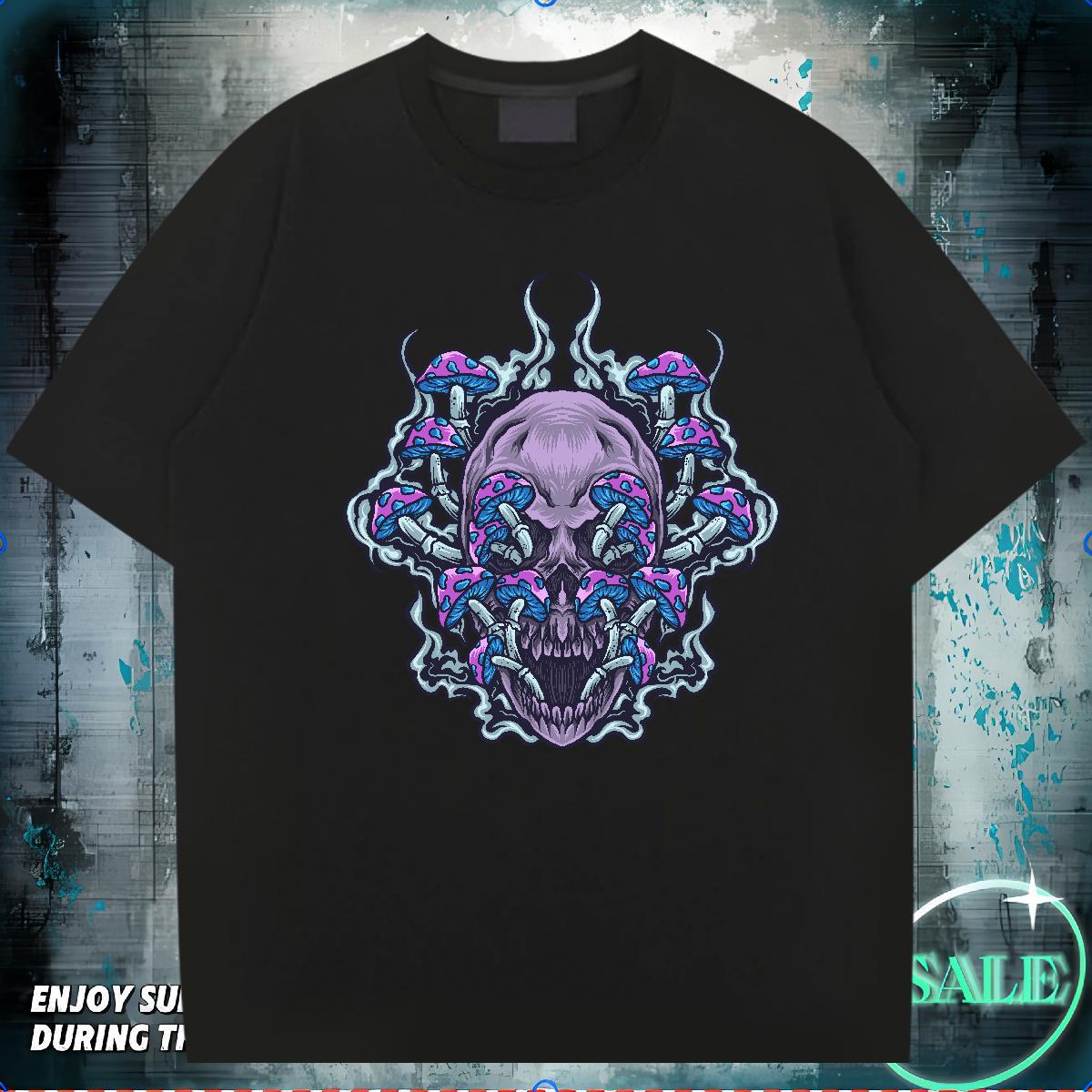 Fashion Design Mens T Shirts skull Top Tees 230g Pure Cotton Beach Free Shipping Anime Print O Neck Short Sleeves Couples T Shirts