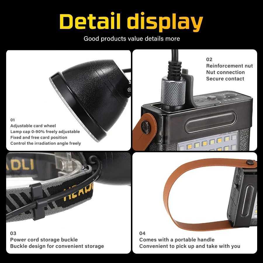 Powerful LED Headlamp 40W Split Headlight Mining Lamp P50 Head Flashlight Rechargeable Waterproof Fishing Camping HeadTorchCL240807