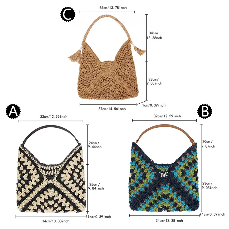 DHXJ Women Weaving Clutches Top-Handle Large Portable Shoulder Bag Summer Beach Purse Shopper Satchel Woven Straw Tote Handbag 240807