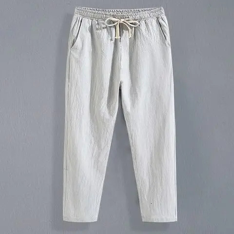Summer Linen Pants Men Thin Loose Mens Joggers Cotton Cropped Casual Chinese Style 240806