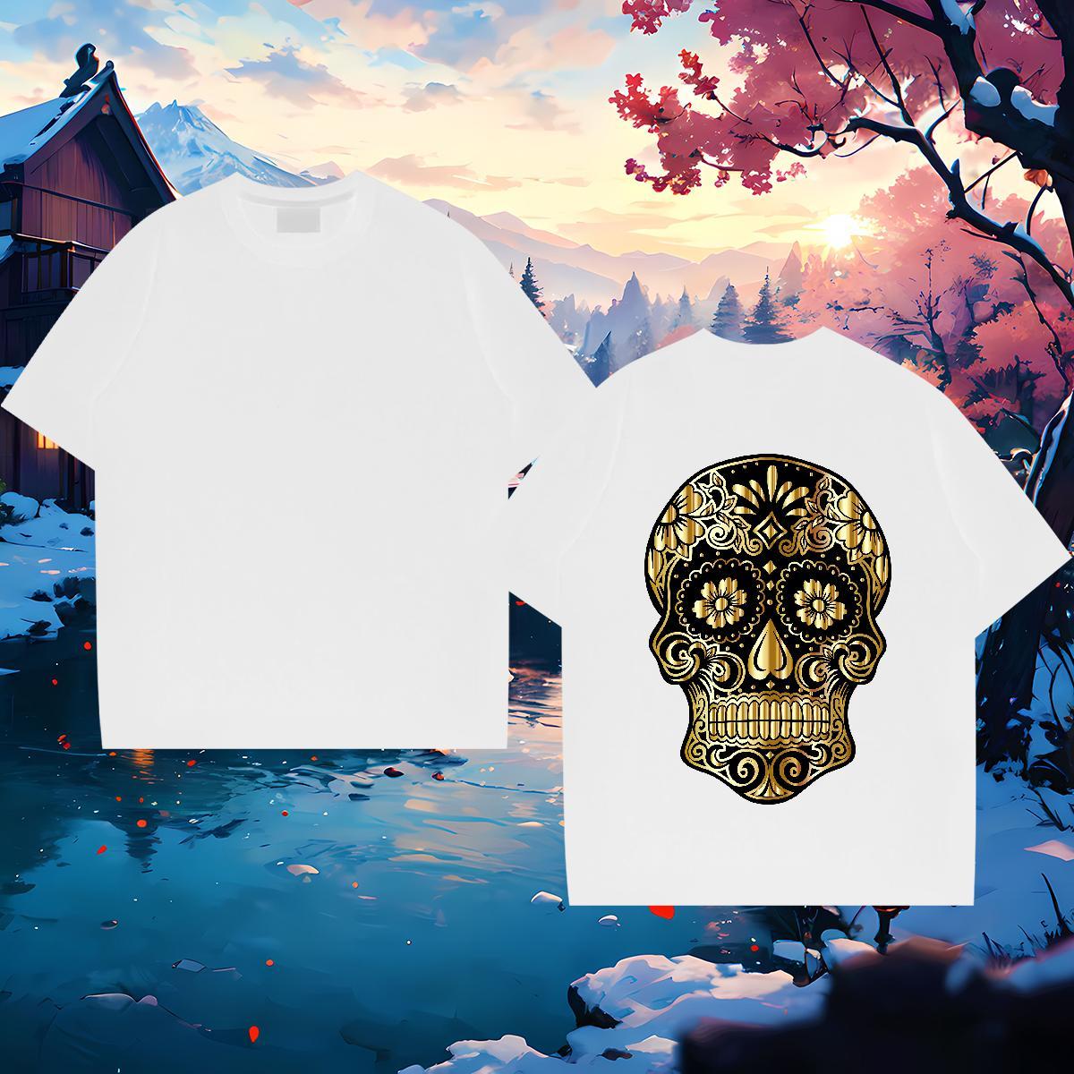 Classic Casual T-Shirts for Men skull Top Tees 230g 100% Cotton Sport Free Shipping Oversized 4XL Crew Neck Breathable Tshirt for Man Woman