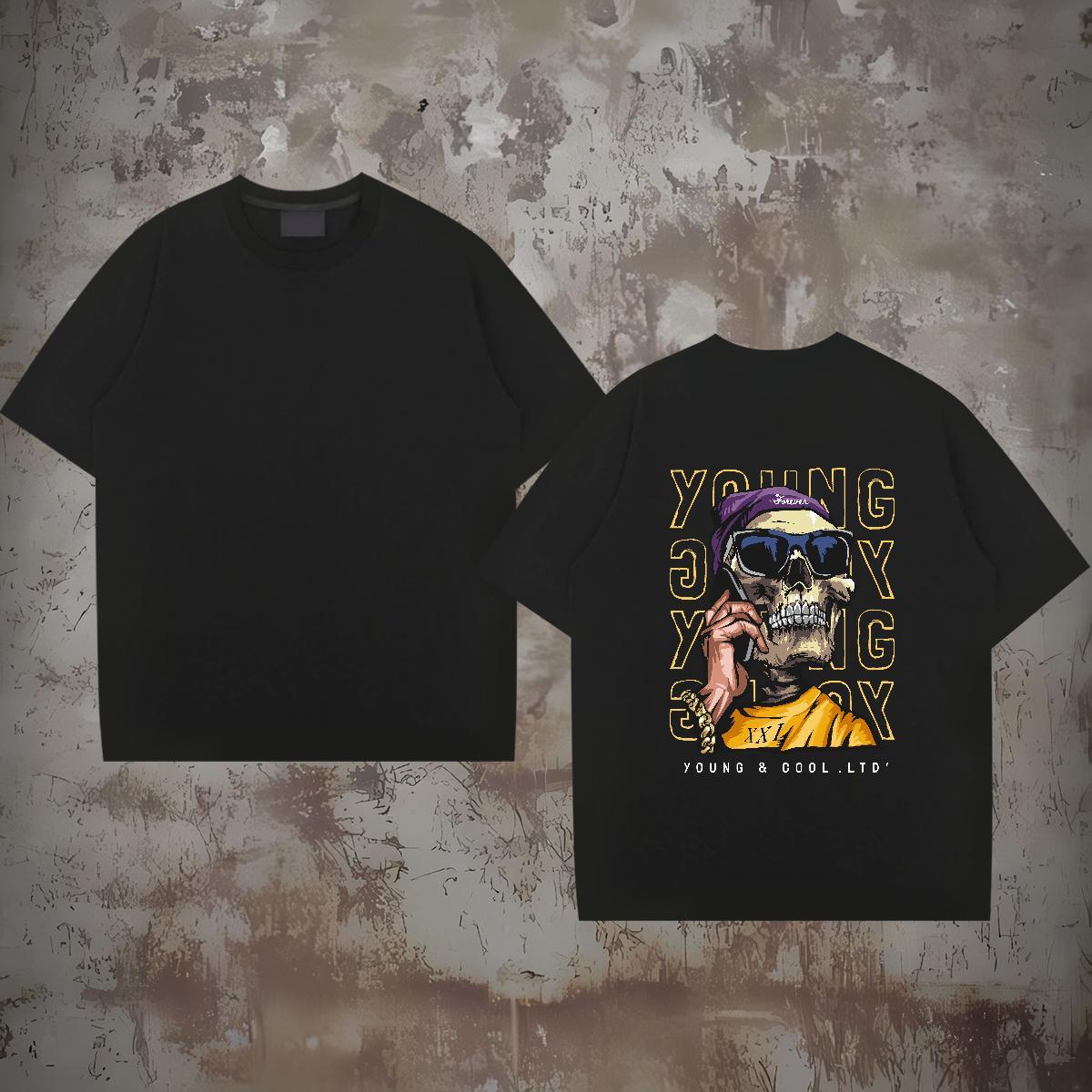 Fashion Designer T shirt skull Tops Tees 230g 100% Cotton Casual Daily Wear Loose Fit Black Oversized Breathable Crew Neck Men Tees