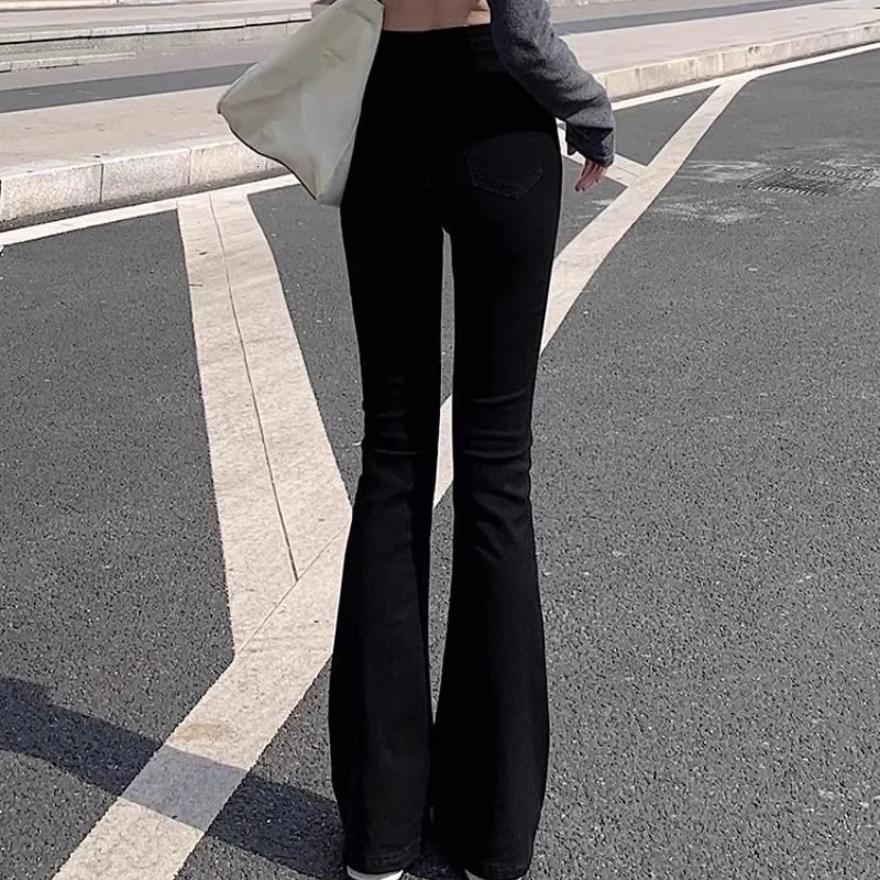 Micro-cropped jeans womens high waist slim high elastic slim everything with retro simple black pants 240807