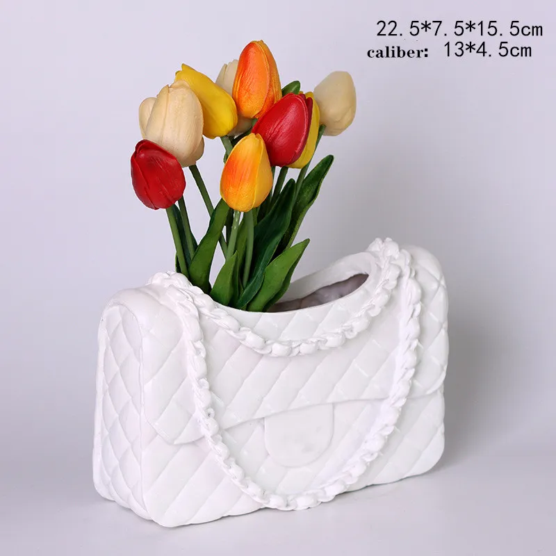 New shape vase home tabletop decoration vase personalized solid color chain bag vase dry flower decoration basket decoration vase white black pink