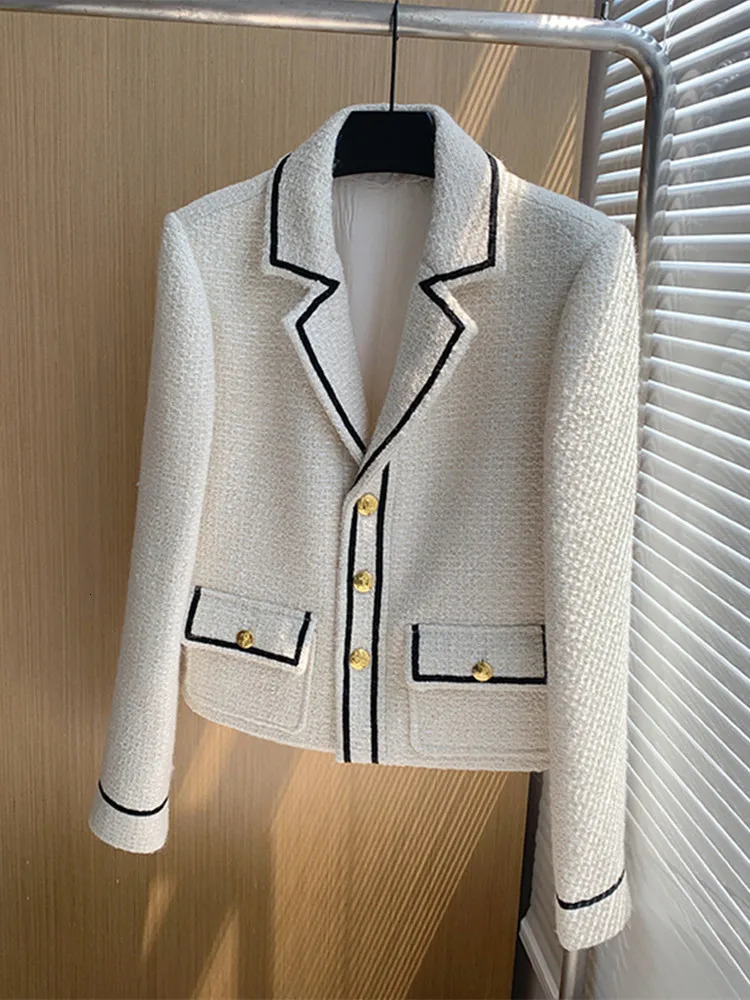Elegant Winter Autumn Contrast Color Tweed Short Jackets Coat England Style Notched Pocket Single Breasted Wool Outwerwear 240806