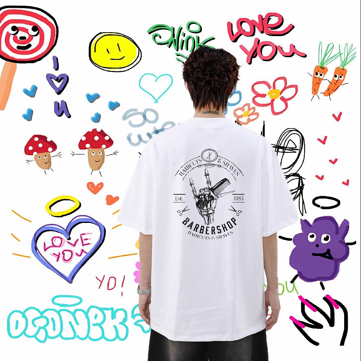 Fashion New T Shirt For Man hands Clothings 100% Cotton 230g Sports Casual Loose Fit Black White O Neck Short Sleeves Men Tshirts