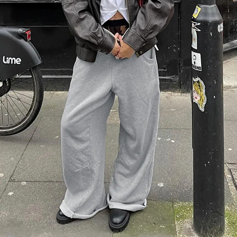 QWEEK Baggy Women Grey Sweatpants Oversized Korean Fashion Jogger Basic Pants Men Hip Hop Streetwear Casual Harajuku Trousers Z260314