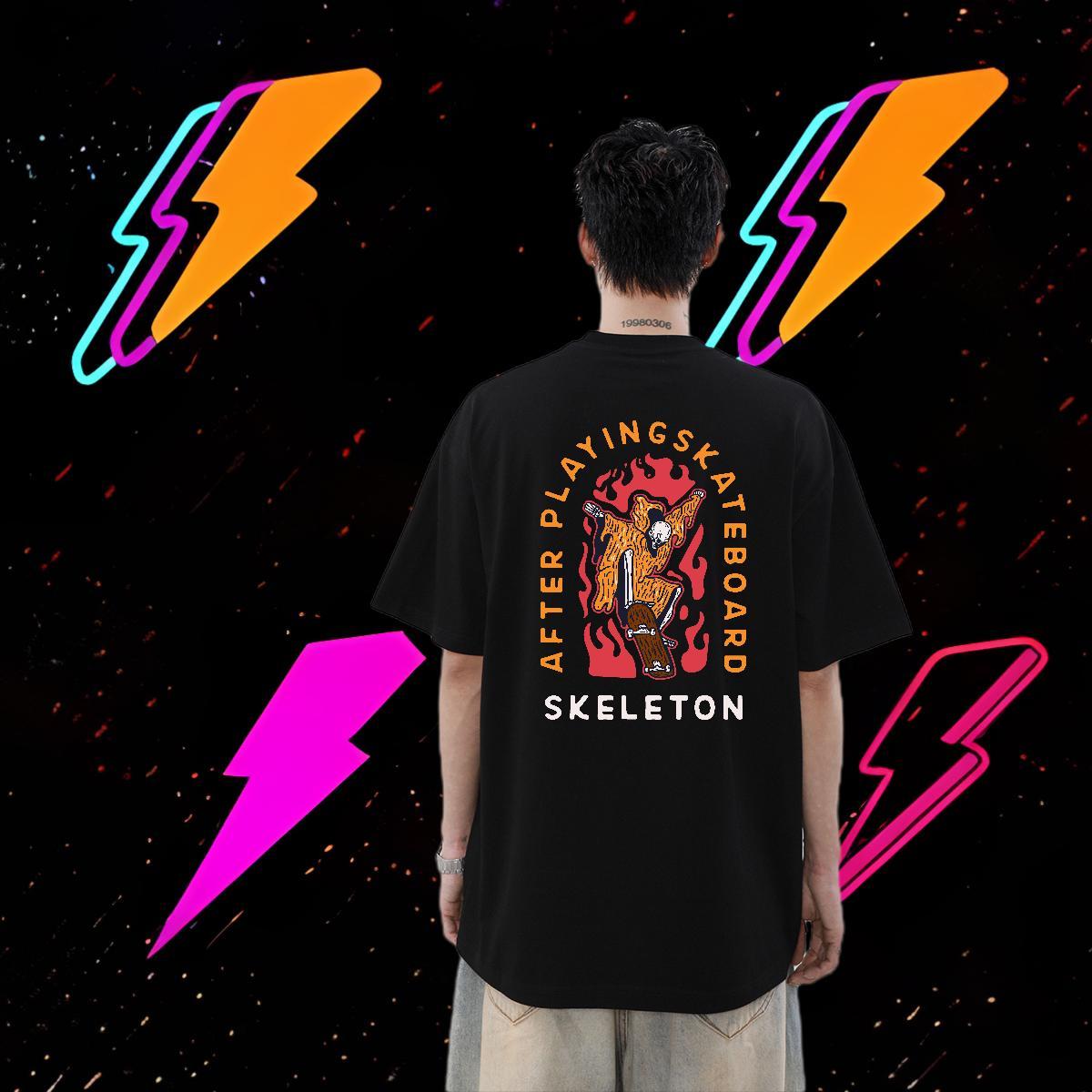 Fashion Designer T-Shirts for Men skull Tee Shirt 100% Cotton 230g Hip Hop Loose Oversized Breathable Crew Neck Men Tshirts