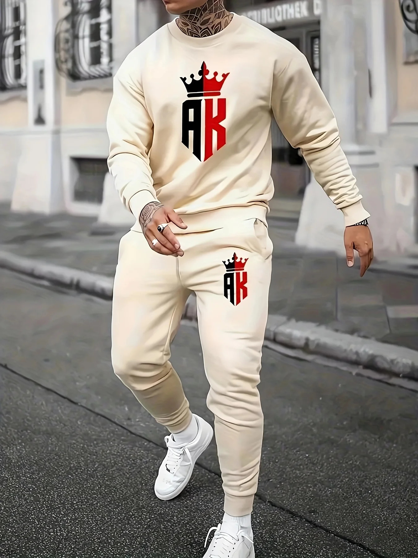 Mens Autumn Winter Long Sleeved Sweater Pants Set 240806