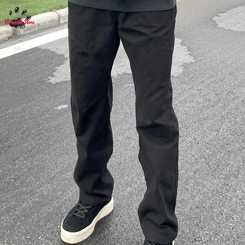 Casual Straight Pants Men Woman Heavy Duty Washed High Street Classic Allmatch Joggers Sweatpants Drawstring Splice Trousers 240806