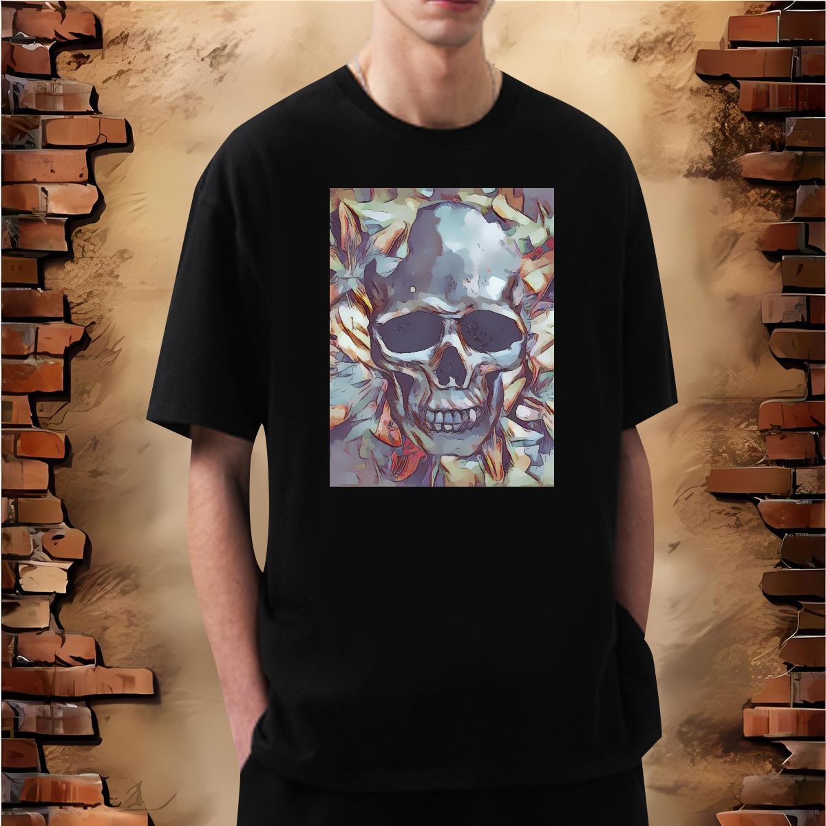 DIY Customized T Shirt For Man skull Polos 230g Cotton High Street Hip Hop Soft Cartoon Print Breathable Short Sleeve Mens Tshirts