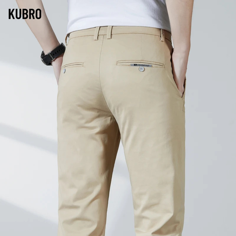 KUBRO Summer Thin Soft Cotton Solid Washed Trousers Harajuku Fashion Mens Slim Small Straight Office Business Casual Pants 240806
