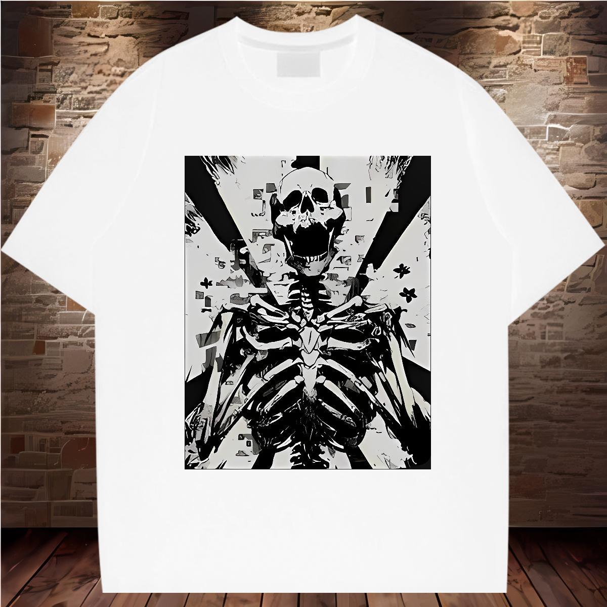 Fashion Casual Mens T Shirts skull Tops Tees 100% Cotton 230g Anime Printing Street Free Shipping Customized O-Neck Short Sleeve Men Tops Tees