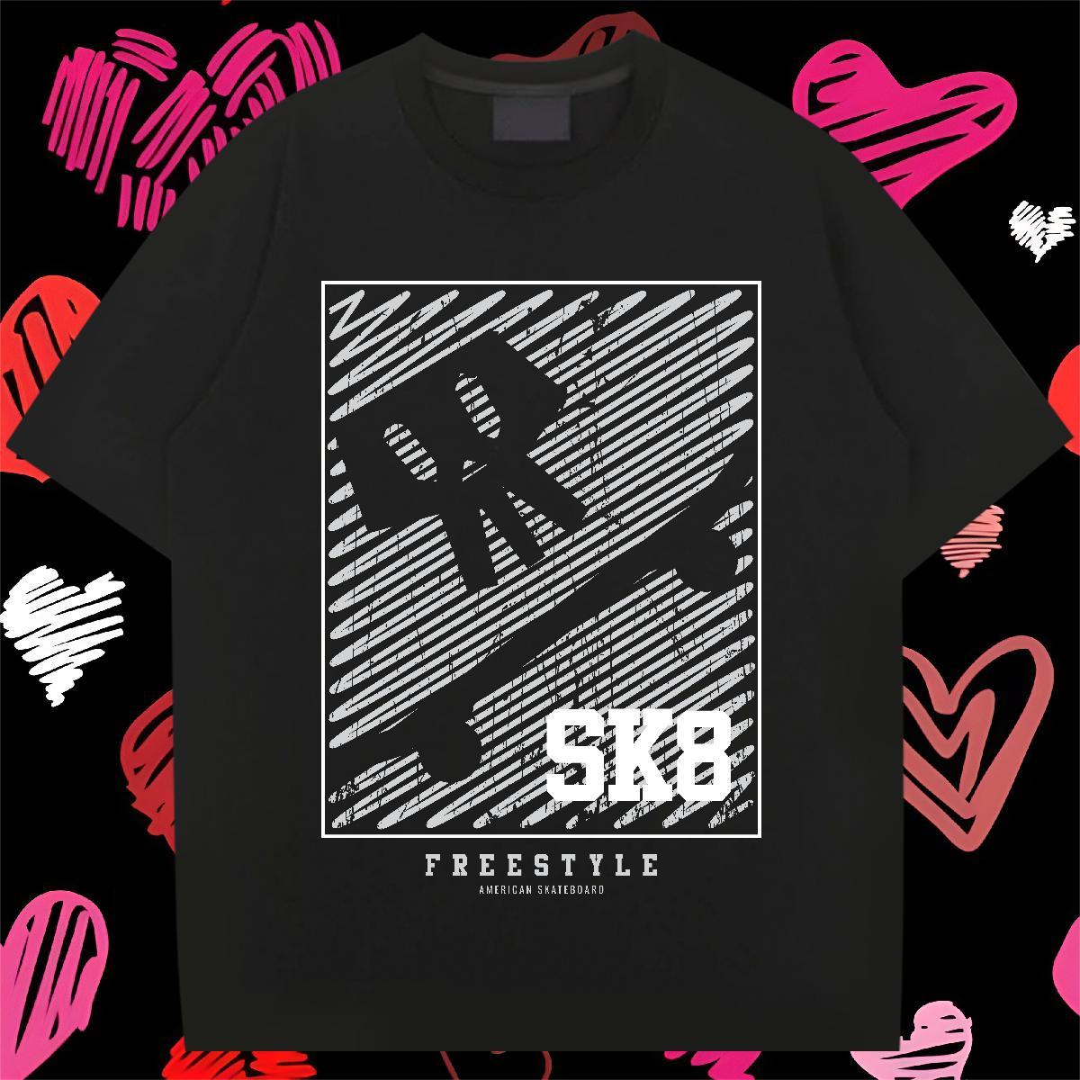 Brand T-Shirts for Men skull Top Tees 100% Cotton 230g Spring Summer Popular Black Oversized O Neck Short Sleeves Tshirts