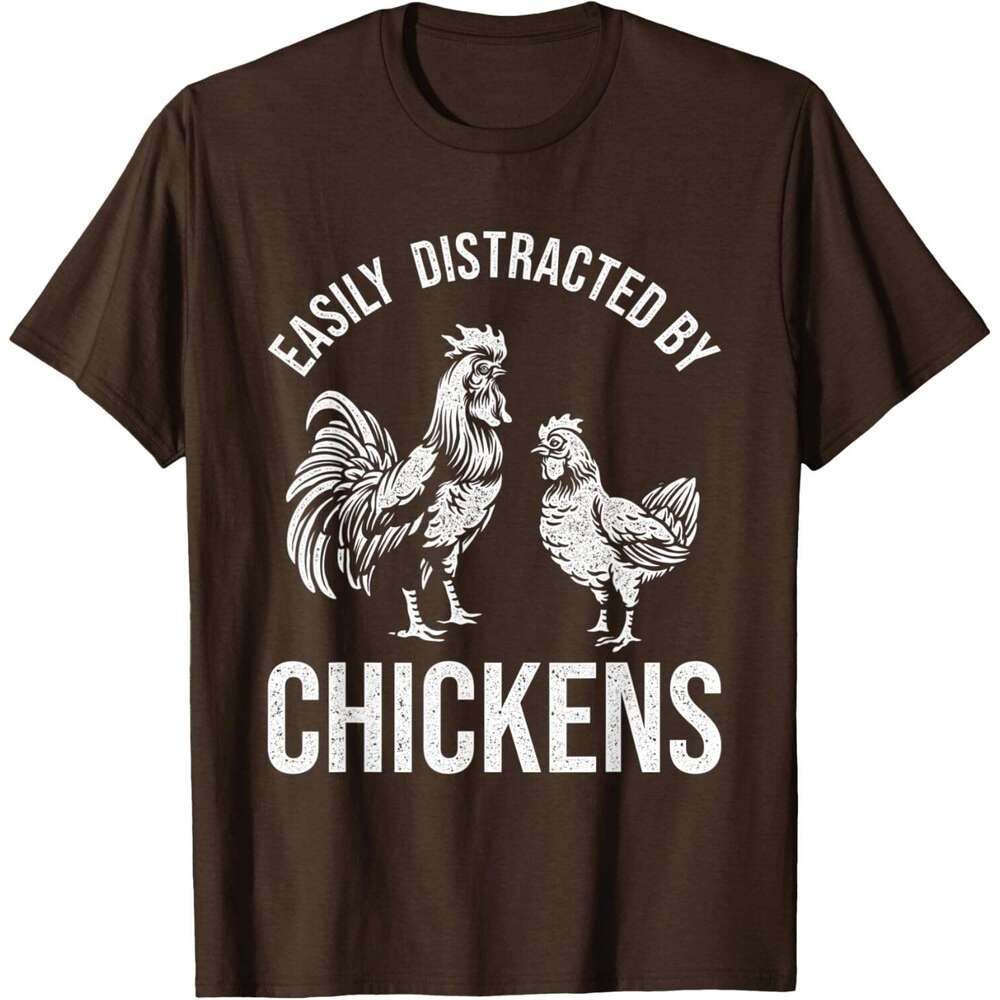 Mens T shirt Easily Distracted by Chickens Funny Farmer Design T-Shirt shirts tshirt graphic tee Casual tops summer clothes Short sleeve Free shipping