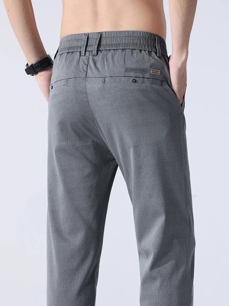 Summer Ultrathin Lyocell Casual Pants for Men Classic Style Elastic Straight Slim Fit Fashionable Soft Long Male 240806