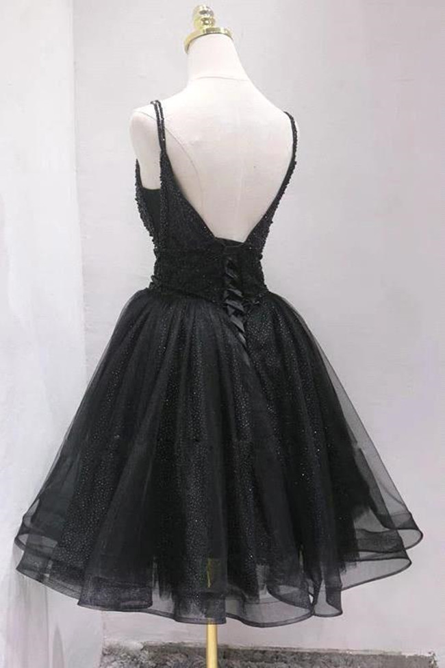 Modern Tulle Homecoming Dresses Spaghetti Backless Beaded Sleeveless Prom A-e Short tail Gowns BC19322