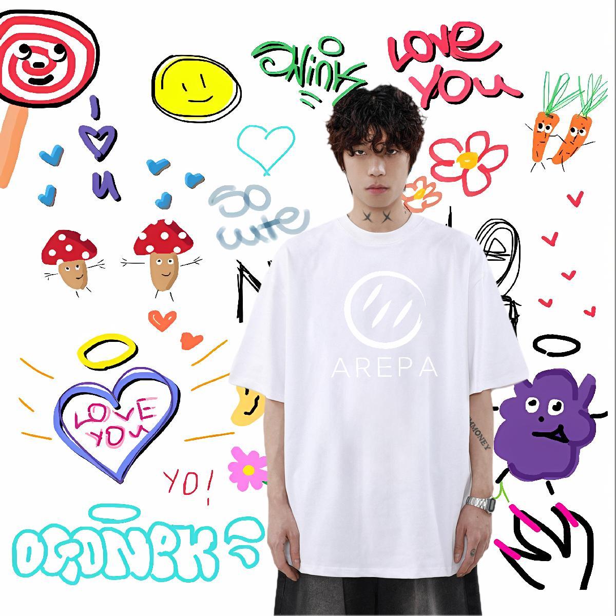 2024 Summer Mens T Shirts letter Top Tees 230g Cotton Street wear Hip Hop Free Shipping Cartoon Print Short Sleeve O-Neck Mens Tshirts