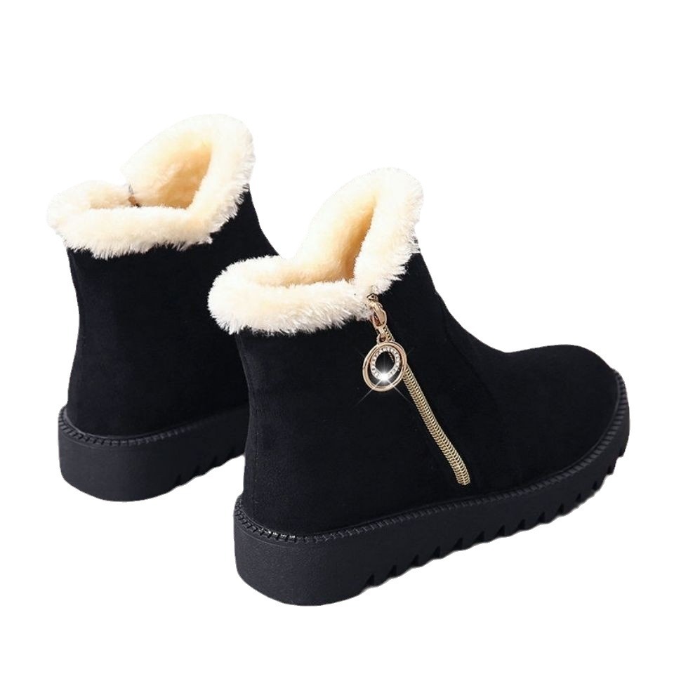 2024 Fashion Plush Warm Snow Womens Winter New Flat Short Boots Soft Mom Cotton Shoes Thick Bottom Side Zipper 8844