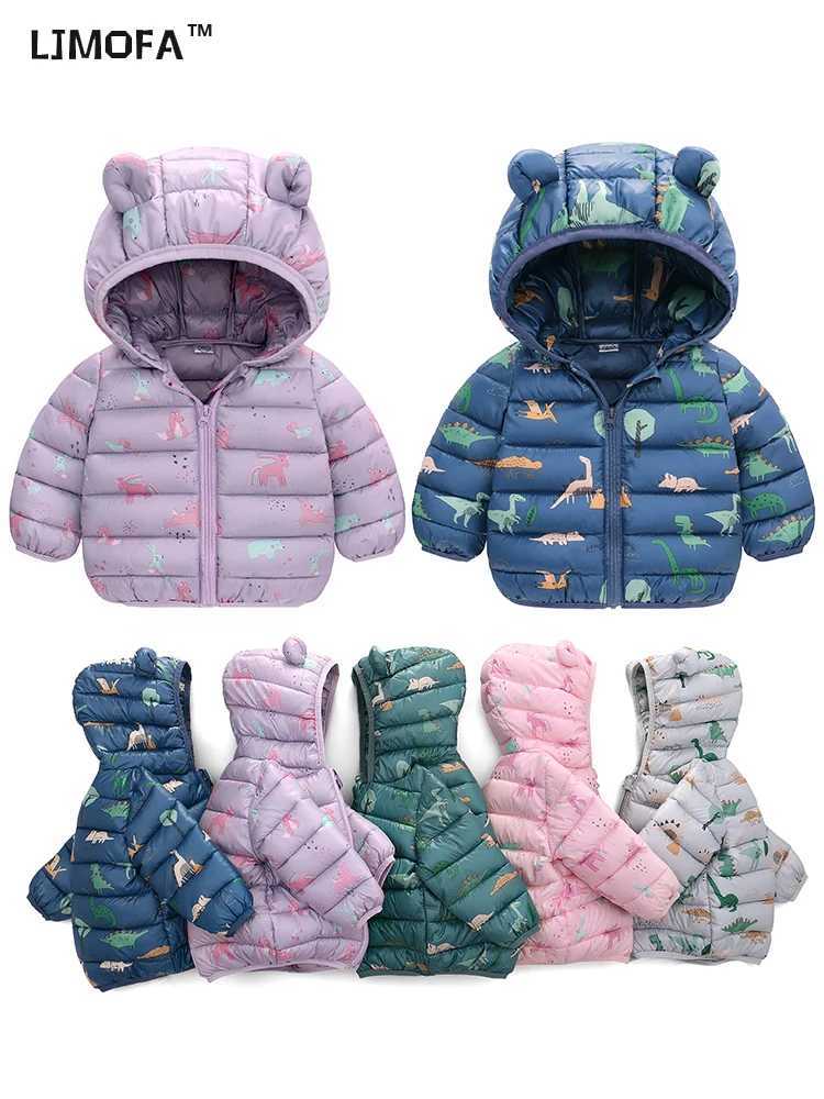 LJMOFA Baby Girls Hooded Down Jackets For Kids Coats Autumn Winter Boys Cartoon Windproof Coat Toddler Zipper Outerwear D163 Y240803