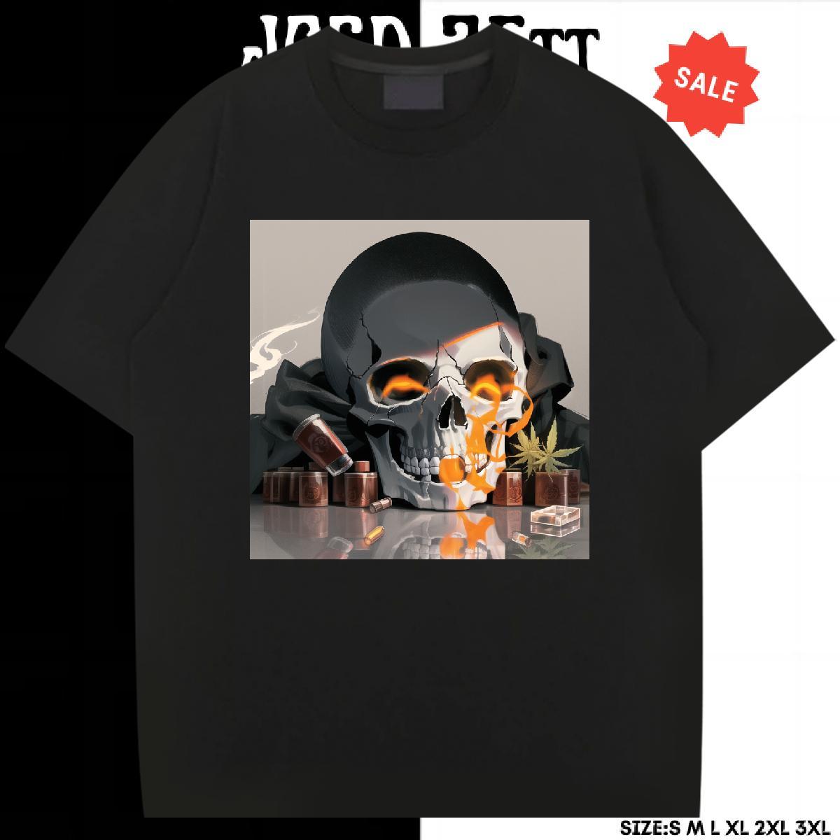 Wholesale Mens T Shirts skull Tops Tees 100% Cotton 230g Street Casual Loose Fit Asian Size O-Neck Short Sleeve Tshirt for Man Woman
