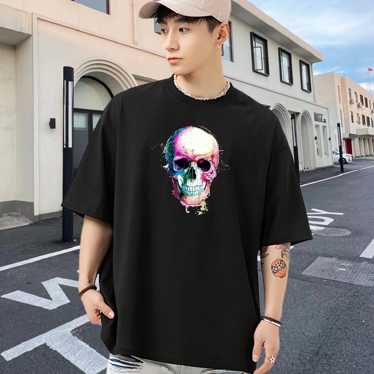 Fashion New T shirt skull Tees Shirts 230g 100% Cotton Outdoor TOP Quality Oversized 3XL 4XL Breathable Crew Neck Mens Tshirts