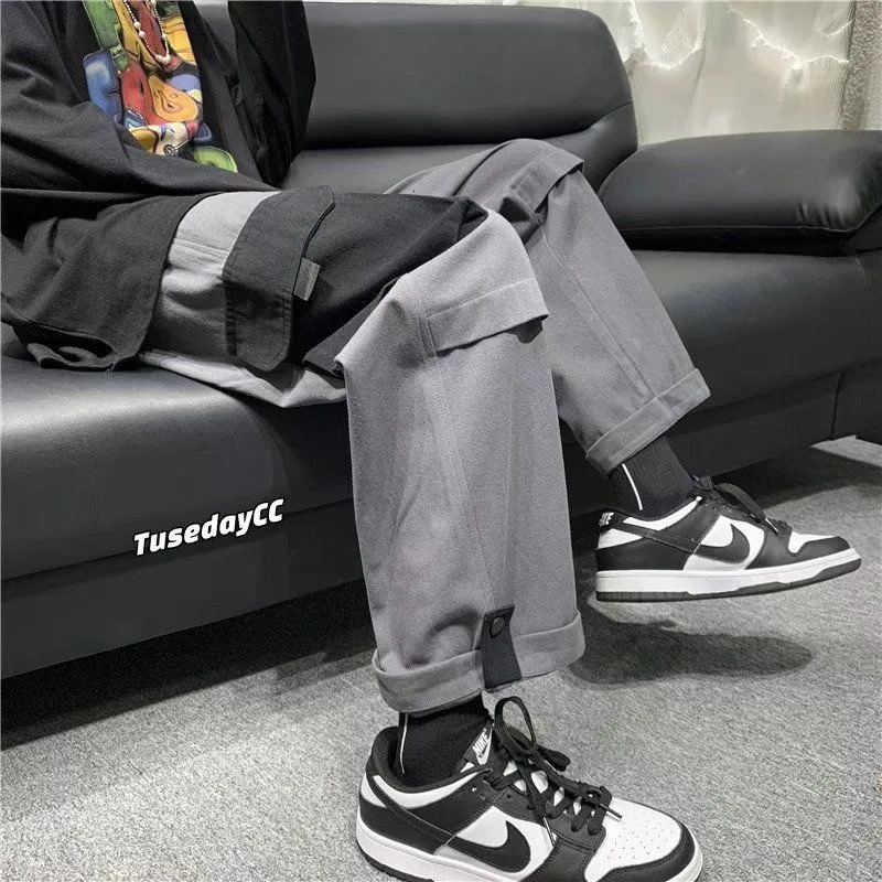 Vintage MultiPocket Loose Straight Overall Ins American Vibe Fenggao Street Men Versatile Assault Mop Pant 240806