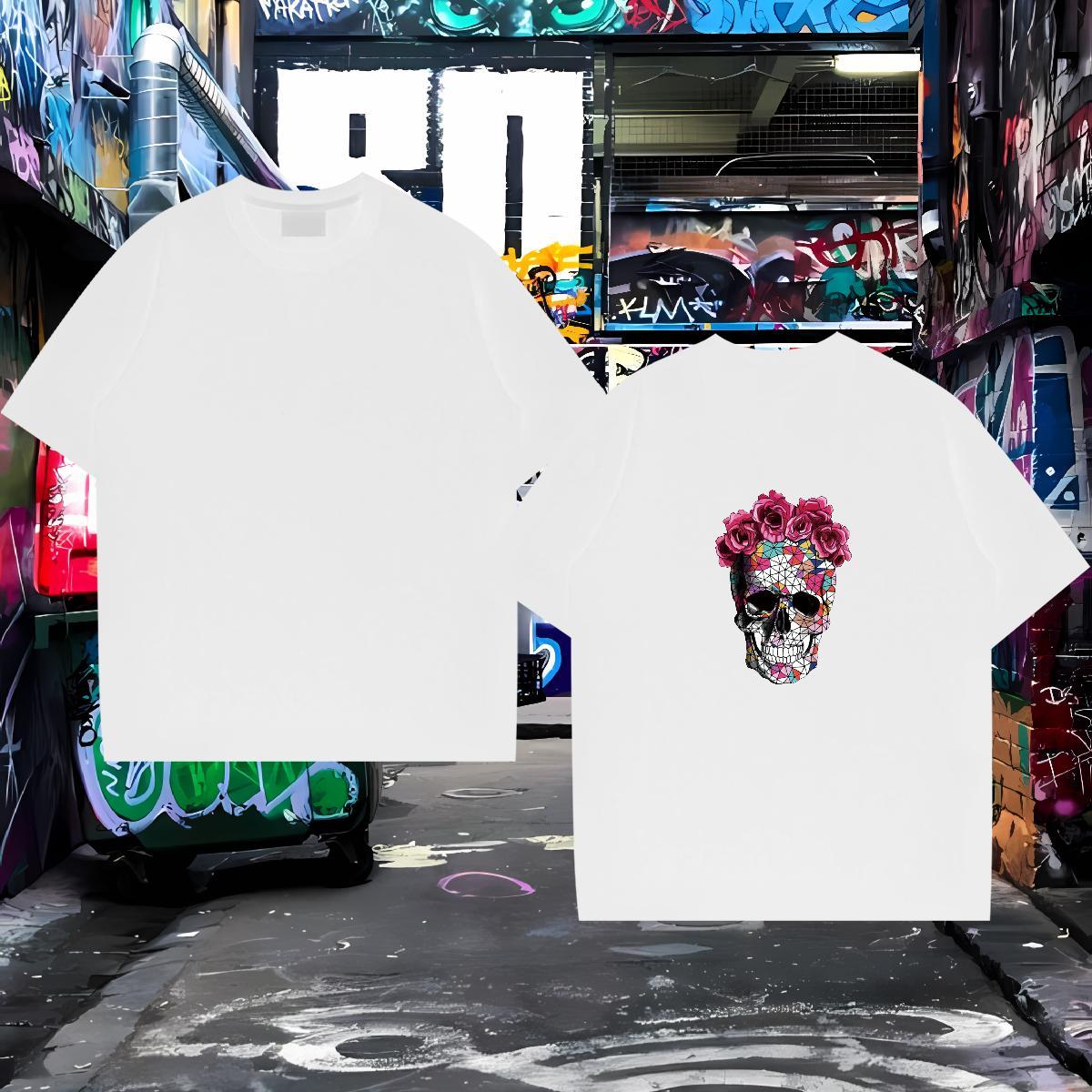 Custom T-Shirts skull Tops 100% Cotton 230g High Street Hip Hop Comfortable Plus Size Cartoon Short Sleeve O-Neck Couples T Shirts