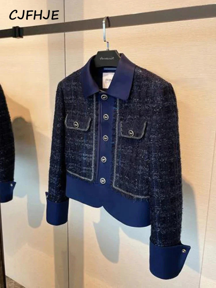 CJFHJE Yellow Tweed Jacket Coat Women Korean Fashion Sweet Woolen Short Coats Autumn Winter Vintage Elegant Lady Outwear Jackets 240806