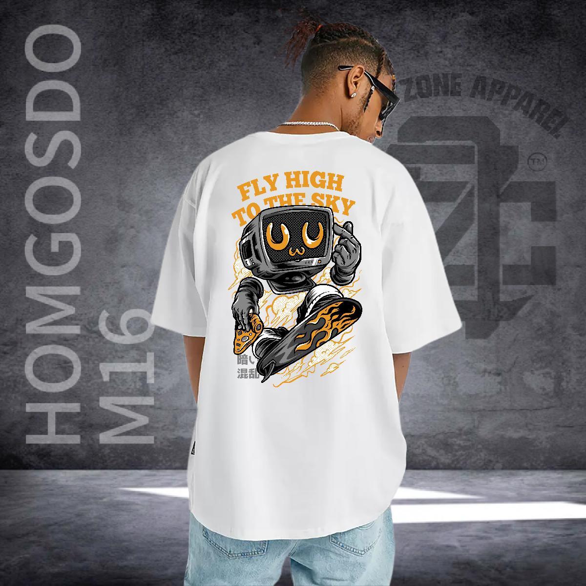 Casual New Mens T Shirts ET Top Tees 230g 100% Cotton Daily Wear Classic Cartoon Print O-Neck Short Sleeve Men Clothes T-Shirt