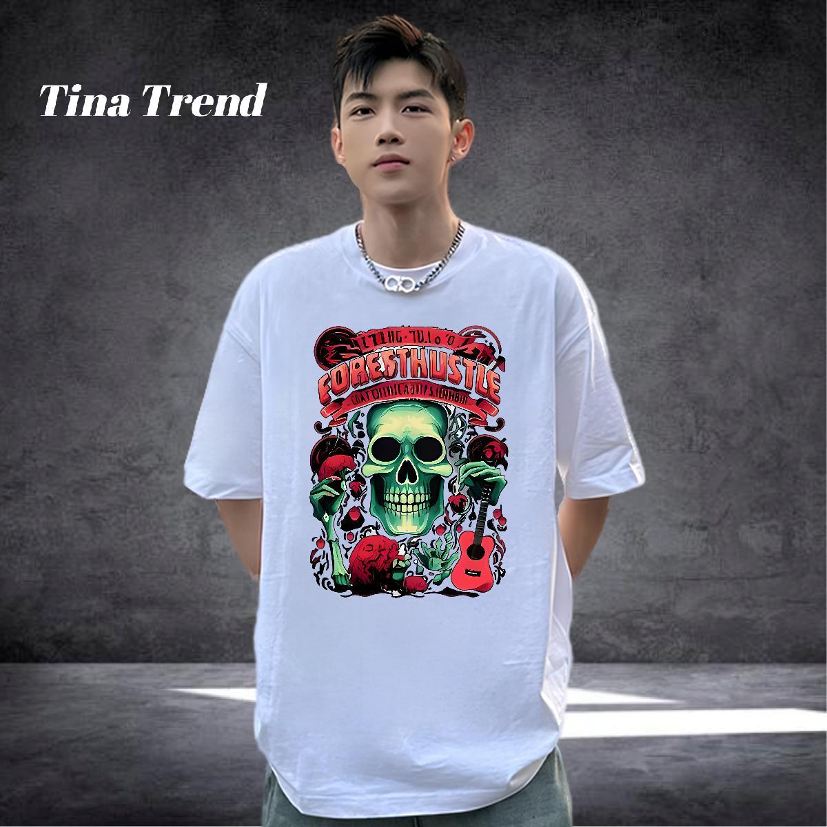 2024 Designer Man T Shirts guitar Tees 230g Cotton Street Wear Wholesale Anime Print Breathable Short Sleeve Mens Tshirts